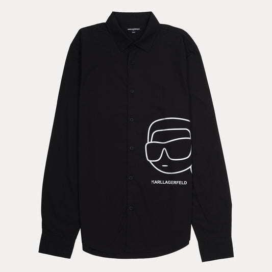 KARL LAGERFELD Chic Noir Graphic Button-Up Shirt