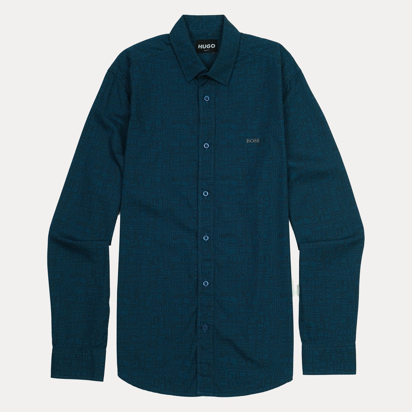 HUGO Slim Fit Geometric Patterned Shirt in Enchanted Teal