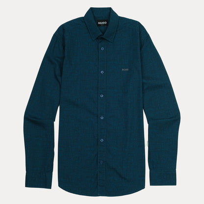 HUGO Slim Fit Geometric Patterned Shirt in Enchanted Teal