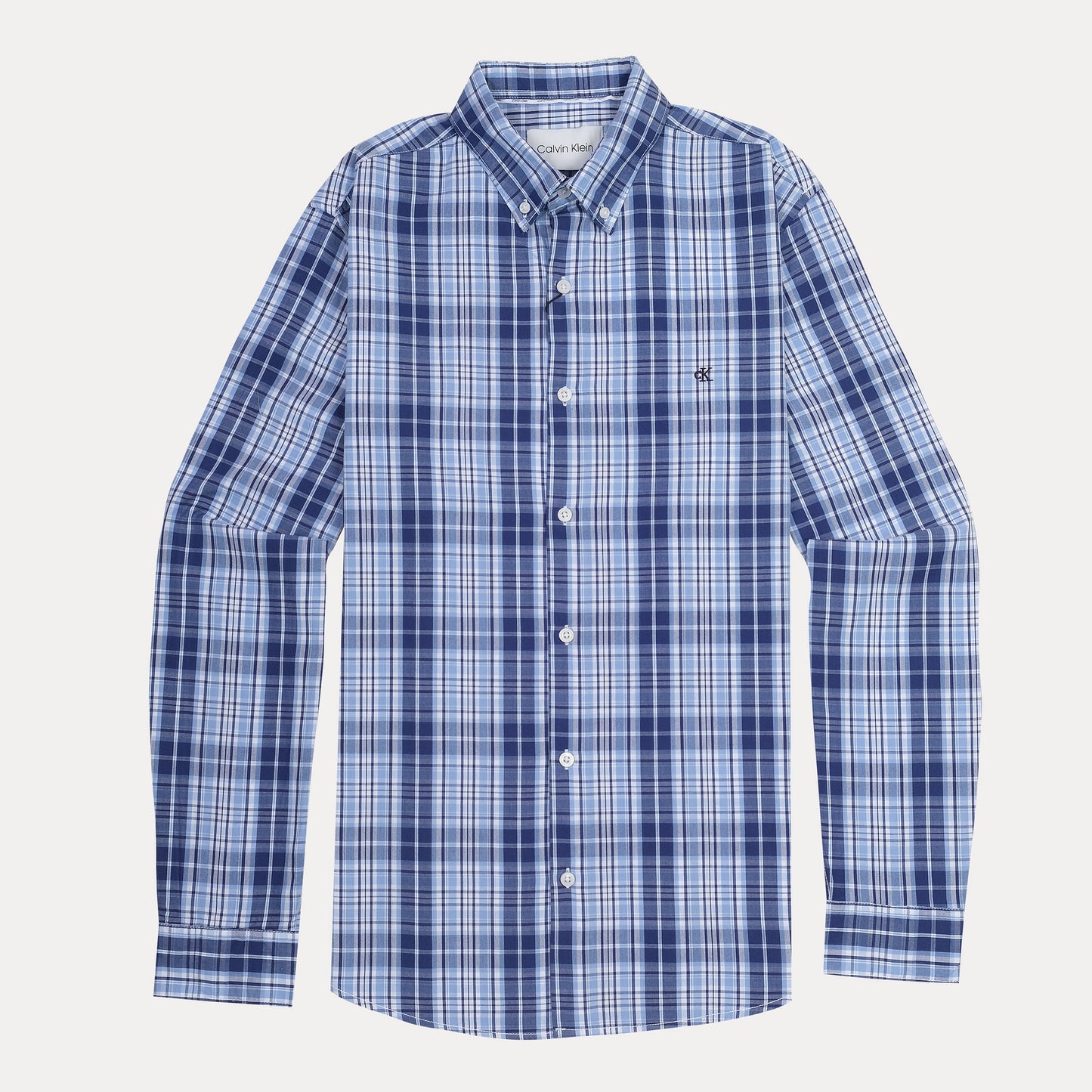 Calvin Klein Effortlessly Chic Plaid Button-Up Shirt in Oceanic Blue