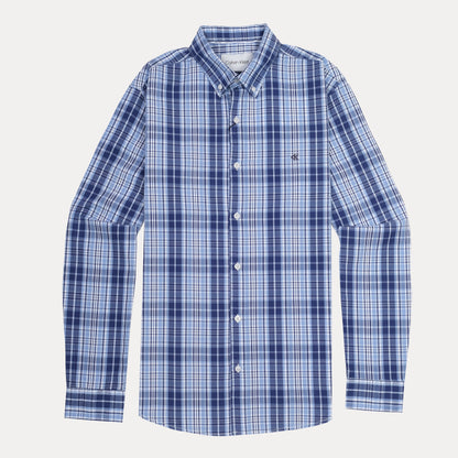 Calvin Klein Effortlessly Chic Plaid Button-Up Shirt in Oceanic Blue
