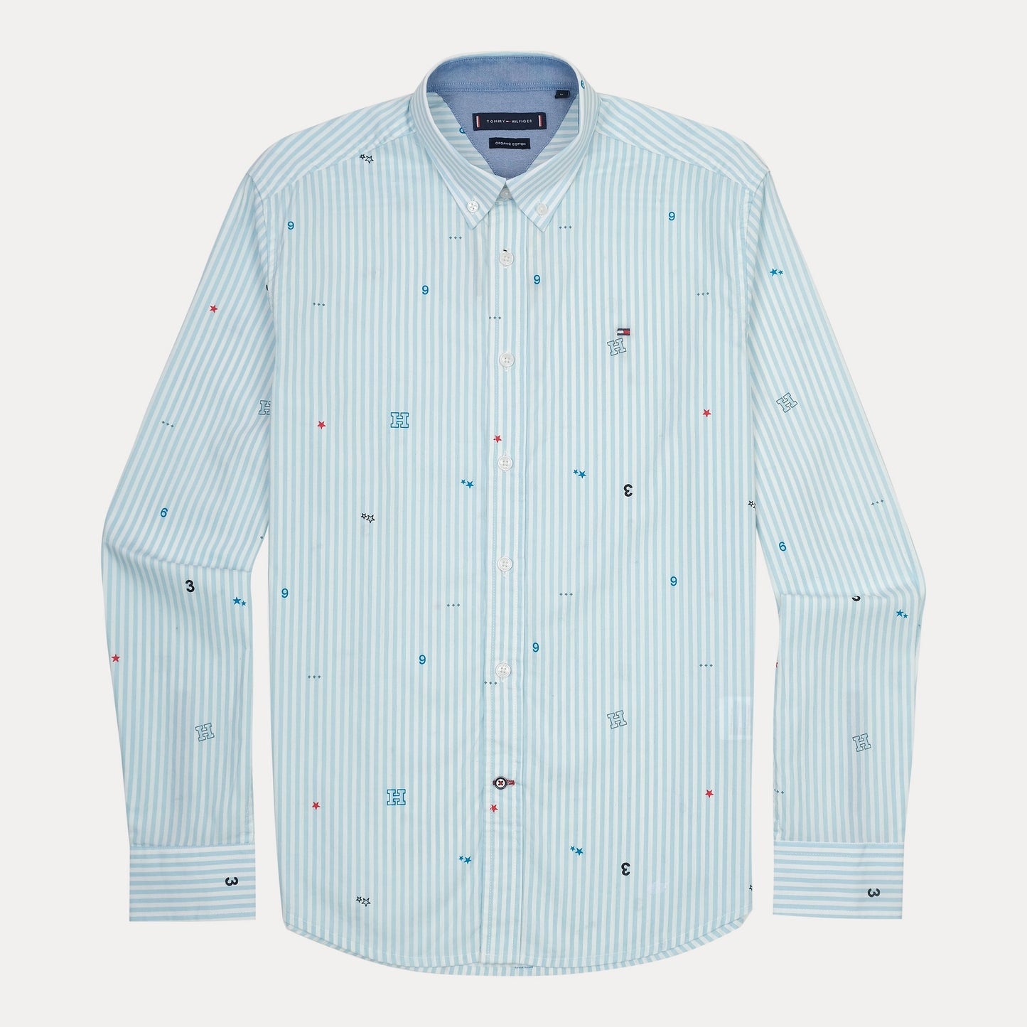 Tommy Hilfiger Playful Striped Organic Cotton Shirt in Sky Blue