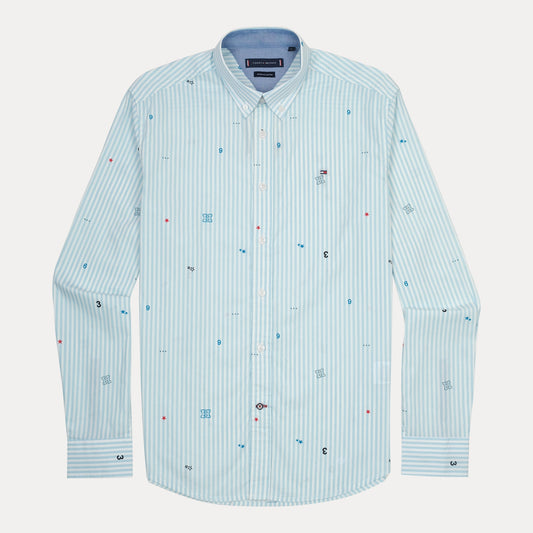 Tommy Hilfiger Playful Striped Organic Cotton Shirt in Sky Blue