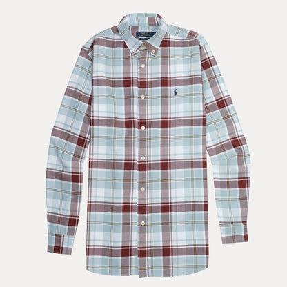 Polo Ralph Lauren Custom Fit Plaid Shirt in Serene Sky and Rustic Red