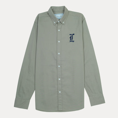 Lacoste Organic Cotton Sage Green Button-Up Shirt with Elegant Embroidery