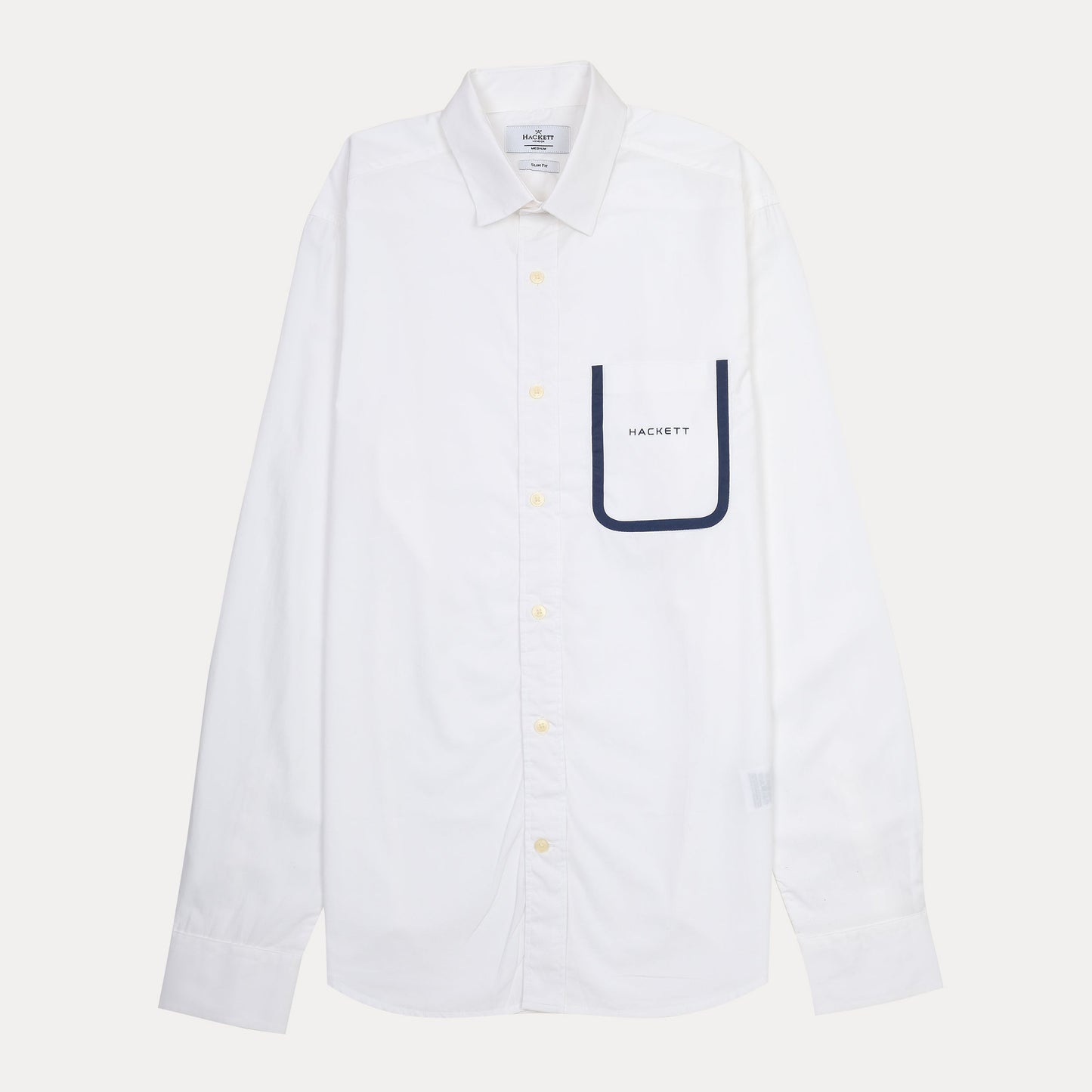 HACKETT Elegant Whisper White Slim Fit Shirt with Navy Pocket Detail