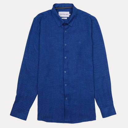 CALVIN KLEIN JEANS Skin Fit Textured Button-Up Shirt in Deep Blue