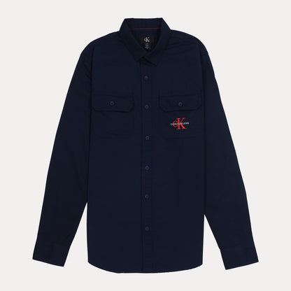 CALVIN KLEIN Quasar Blue Classic Fit Long Sleeve Utility Shirt