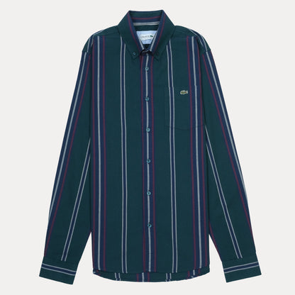 Lacoste Striped Elegance Shirt in Deep Teal with Vibrant Accents