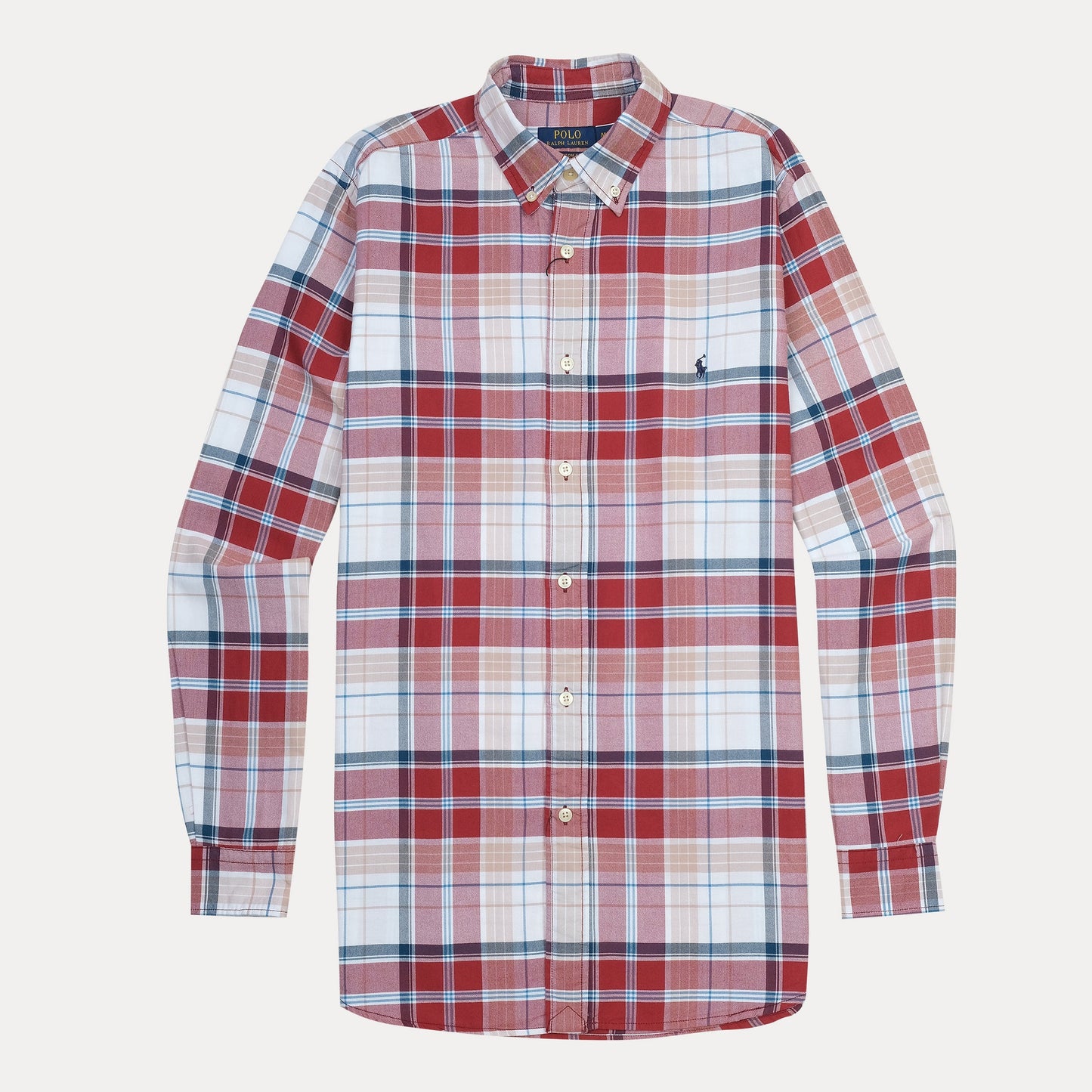 Polo Ralph Lauren Custom Fit Plaid Shirt in Rustic Crimson & Sky Blue