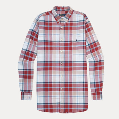 Polo Ralph Lauren Custom Fit Plaid Shirt in Rustic Crimson & Sky Blue