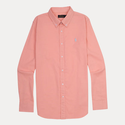 RALPH LAUREN SLIM FIT Button-Down Linen Shirt in Coral