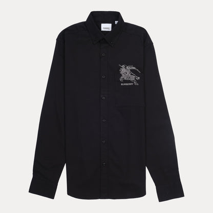 BURBERRY Black Embroidered Logo Button-Up Shirt
