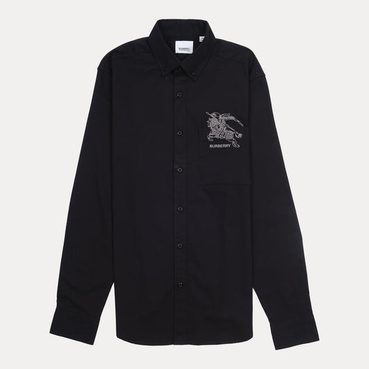 BURBERRY Black Embroidered Logo Button-Up Shirt