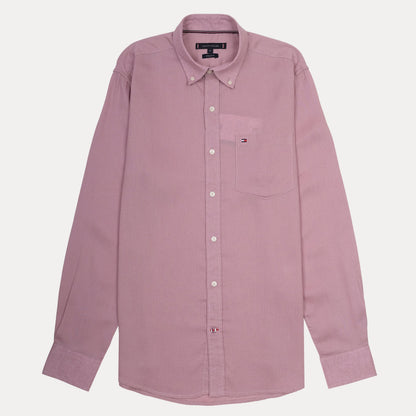 TOMMY HILFIGER Elegant Mauve Button-Up Linen Shirt