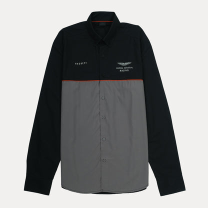 Hackett Aston Martin Racing Long Sleeve Shirt in Midnight Charcoal with Vibrant Ember Accents