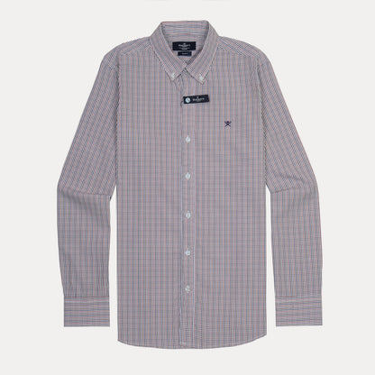 HACKETT Dapper Checkered Delight Slim Fit Shirt in Rustic Red and Navy
