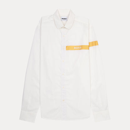 Hugo Slim Fit Elegant Whisper White Shirt with Golden Accent