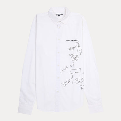 KARL LAGERFELD Elegant White Canvas Shirt with Artistic Illustrations