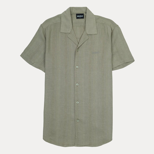 HUGO Effortlessly Chic Slim Fit Linen Short-Sleeve Shirt in Sage Green