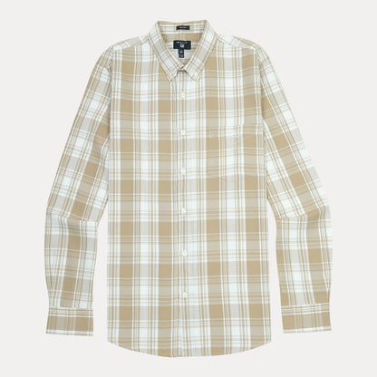 GANT Tech Prep Plaid Shirt in Sandy Beige Delight