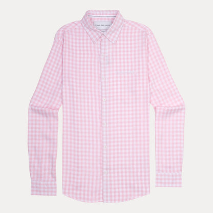 Calvin Klein Charming Gingham Button-Up Shirt in Blush Pink