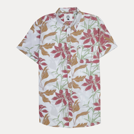THE BEAR HOUSE Tropical Blossom Short-Sleeve Shirt in Whispering White
