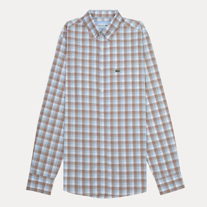 Lacoste Classic Gingham Charm Shirt in Earthy Biscotti