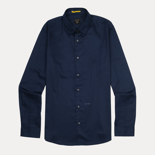 RARE RABBIT Elegant Midnight Blue Cotton Shirt
