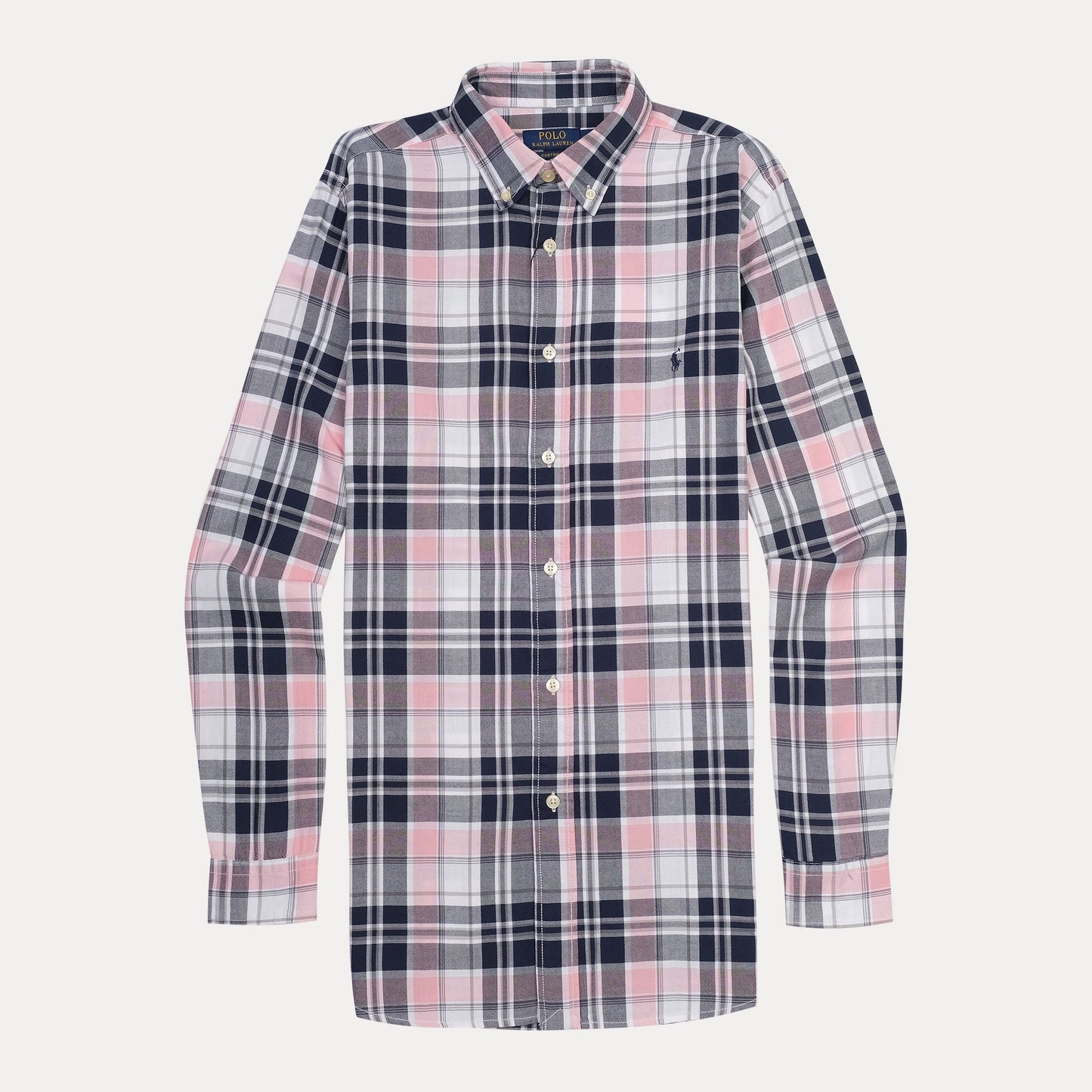 Polo Ralph Lauren Custom Fit Plaid Shirt in Blushing Pink & Midnight Navy