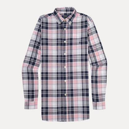 Polo Ralph Lauren Custom Fit Plaid Shirt in Blushing Pink & Midnight Navy