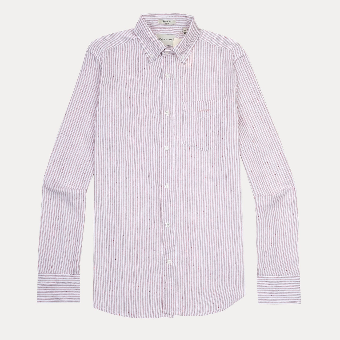 [Mélange Slub Linen] GANT Melange Stripe Delight Shirt - A Charming Blend of Soft Blush and Whispering White
