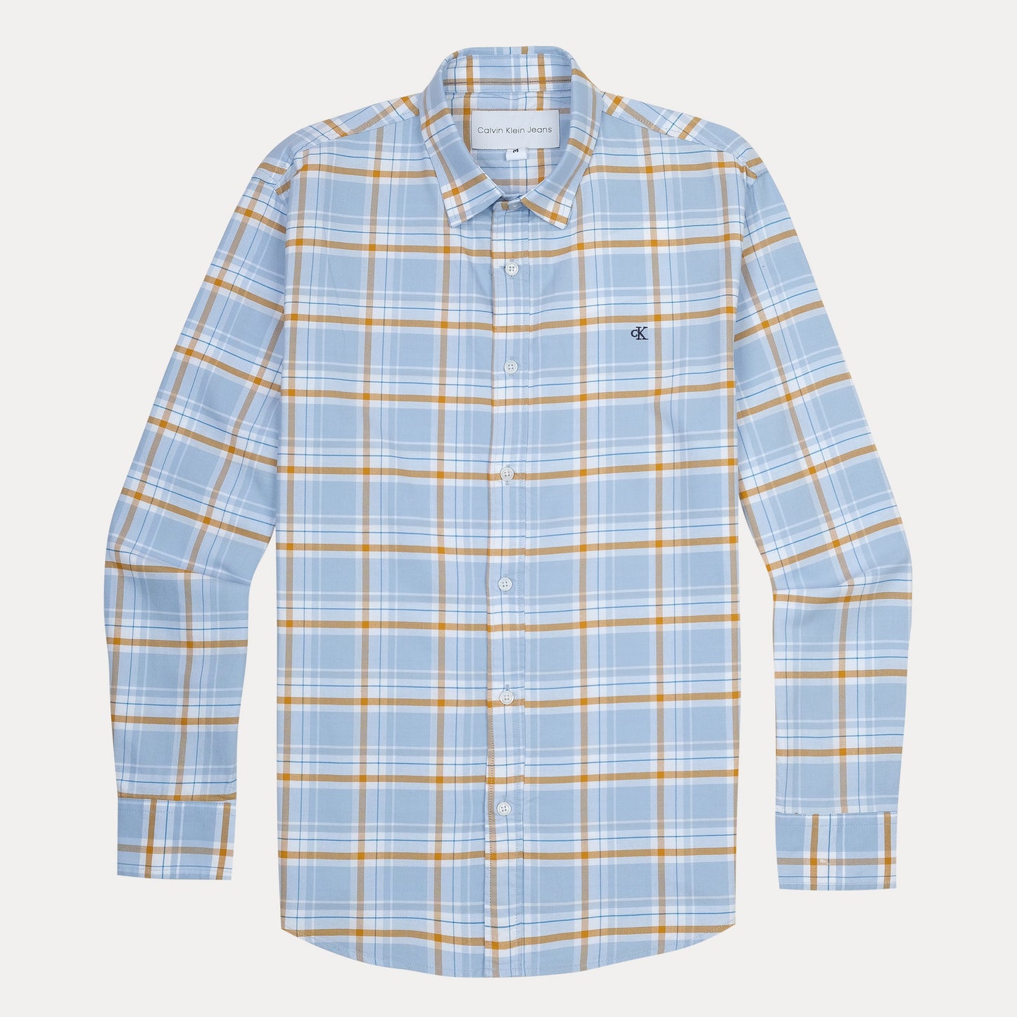 Calvin Klein Jeans Breezy Sky Plaid Shirt - A Refreshingly Chic Blend of Blue and Gold