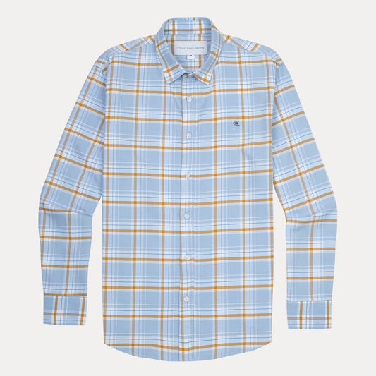 Calvin Klein Jeans Breezy Sky Plaid Shirt - A Refreshingly Chic Blend of Blue and Gold