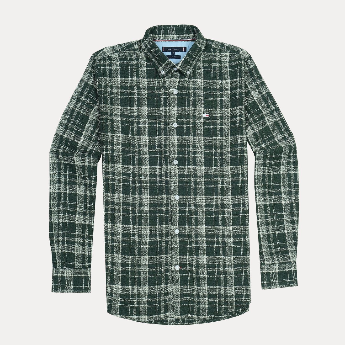Tommy Hilfiger Organic Cotton Slim Fit Plaid Shirt in Forest Green