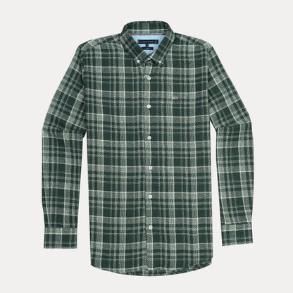 Tommy Hilfiger Organic Cotton Slim Fit Plaid Shirt in Forest Green