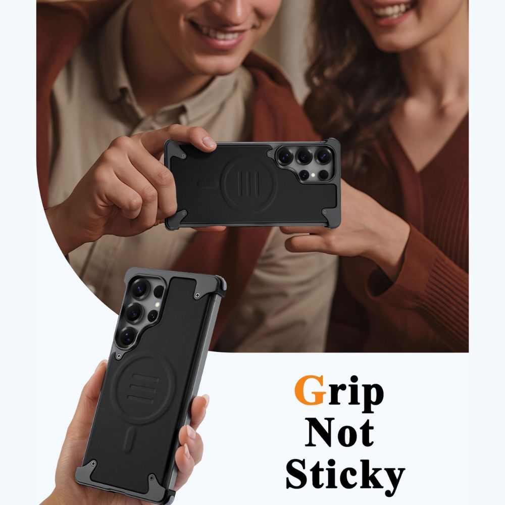 Luxury Metal Bumper Leather Case With Magsafe For Samsung