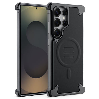 Luxury Metal Bumper Leather Case With Magsafe For Samsung