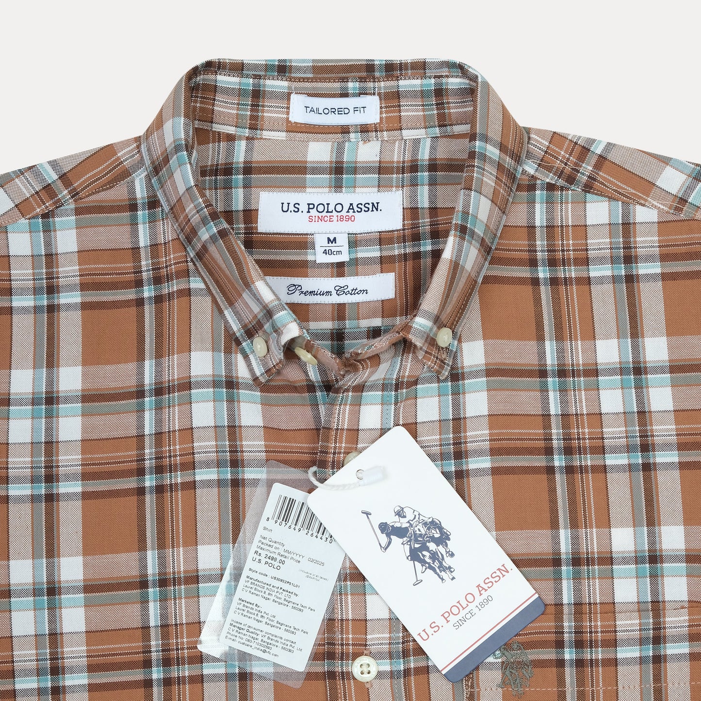 U.S. Polo Assn. Premium Cotton Tailored Fit Plaid Shirt in Rustic Copper