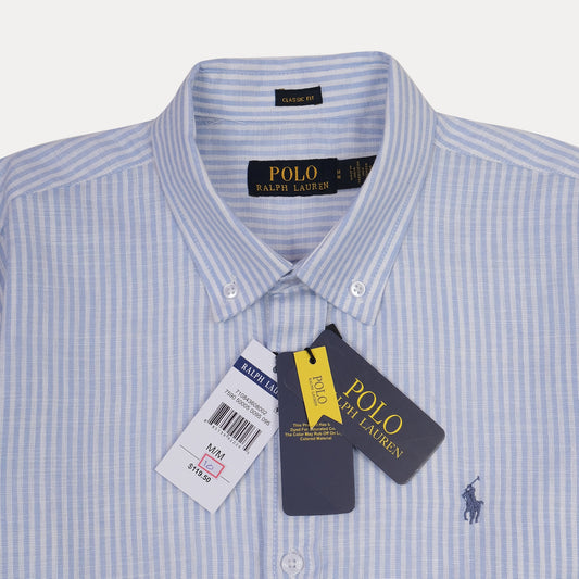 Polo Ralph Lauren Classic Fit Striped Linen Shirt in Serene Sky Blue