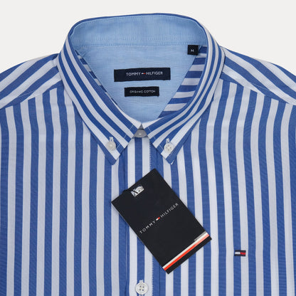 Tommy Hilfiger Striped Elegance Organic Cotton Shirt in Sky Blue & Crisp White