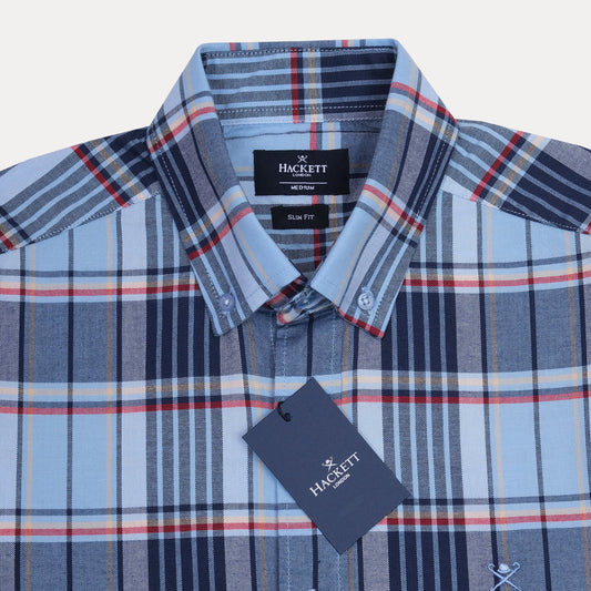 HACKETT London Slim Fit Plaid Shirt in Serene Sky