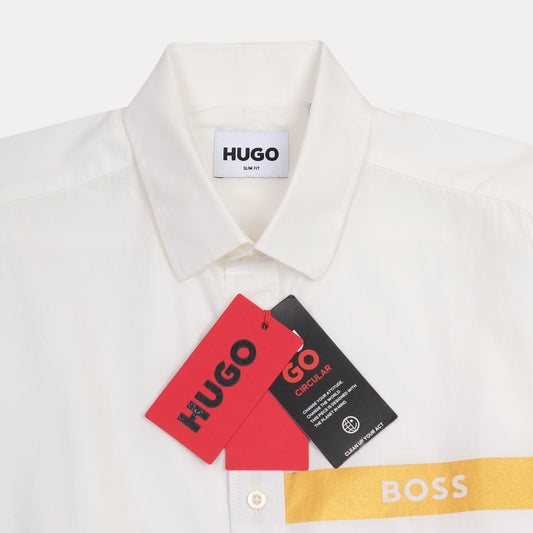 Hugo Slim Fit Elegant Whisper White Shirt with Golden Accent