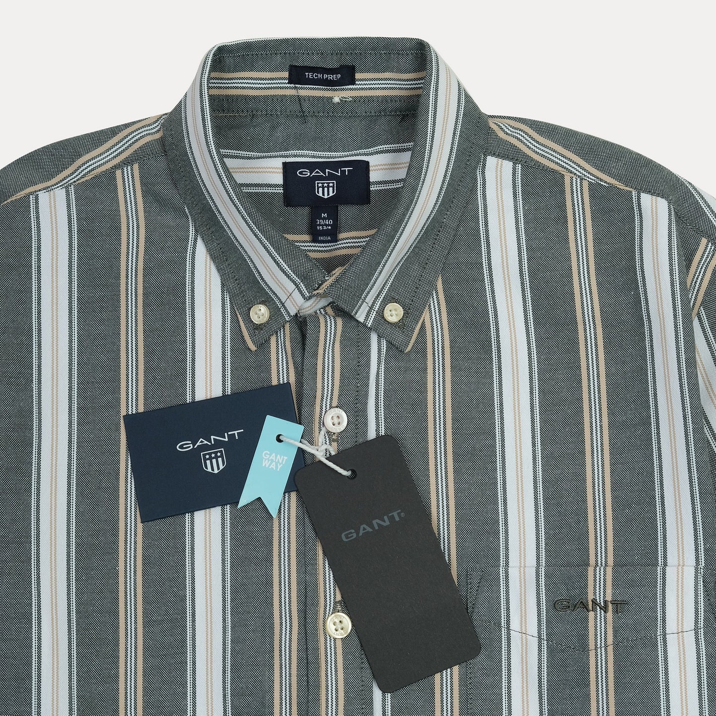 GANT Striped Elegance Tech Prep Shirt in Forest Whisper