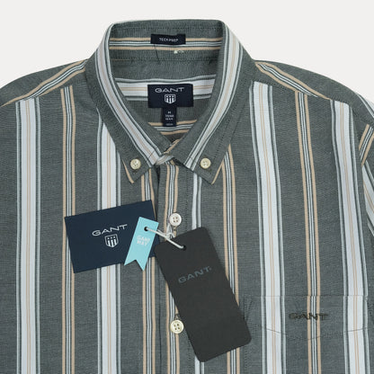 GANT Striped Elegance Tech Prep Shirt in Forest Whisper