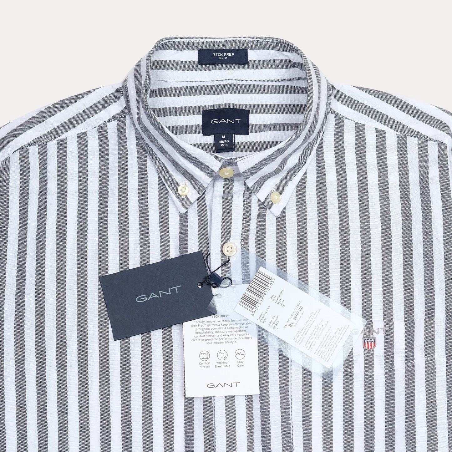 GANT Tech Prep Striped Elegance Shirt in Cloudy Grey