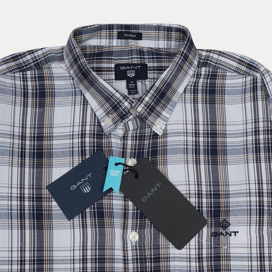 GANT Timeless Tartan Button-Up Shirt in Nautical Navy & Cloud White