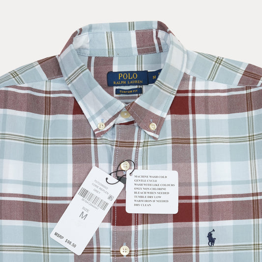 Polo Ralph Lauren Custom Fit Plaid Shirt in Serene Sky and Rustic Red