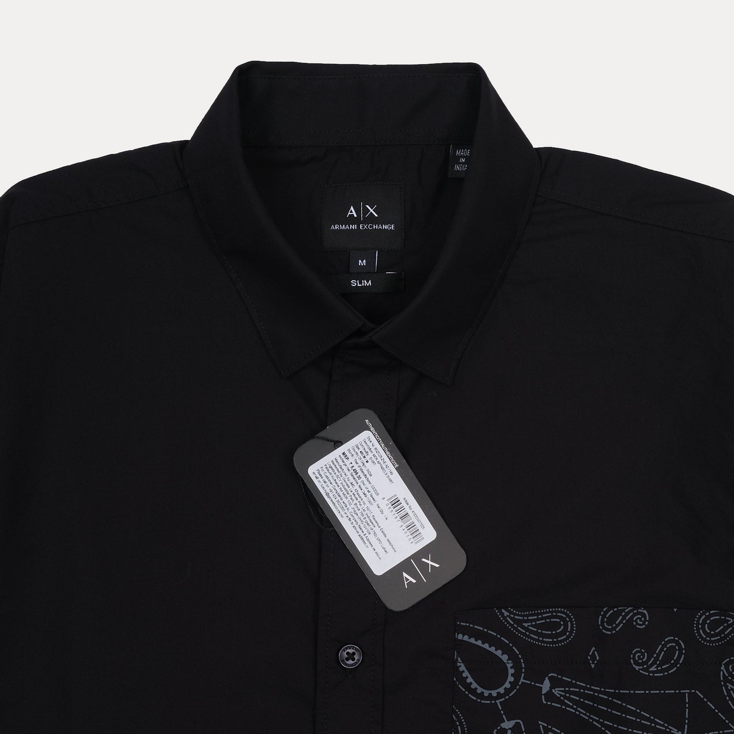 A|X Armani Exchange Slim Fit Black Button-Up Shirt with Contrast Pocket