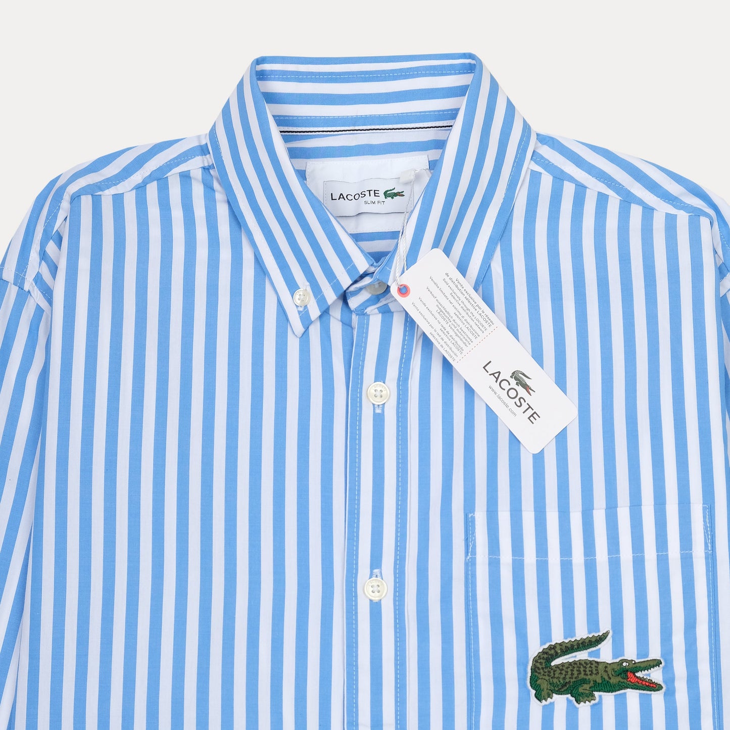 Lacoste Striped Elegance Cotton Shirt in Sky Blue